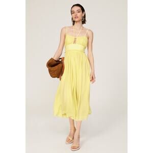 Ulla Johnson Freya Yellow Keyhole Tie Neck Sleeveless Midi Dress Size 6